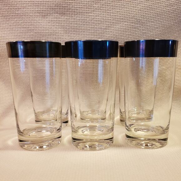 6 Vintage Barware MCM Dorothy Thorpe Silver Band 12oz Flat Tumbler - Picture 1 of 10